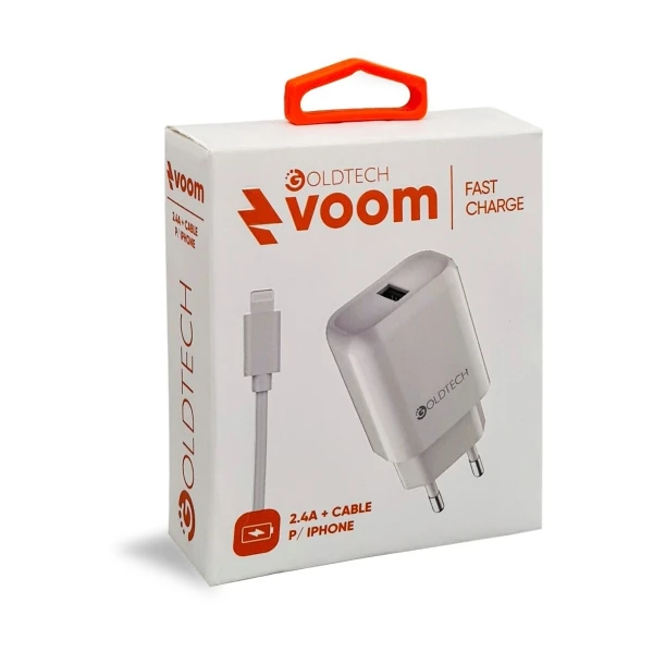 Ficha Cargador + Cable Compatible iPhone Lightning Goldtech Ficha Cargador + Cable Compatible iPhone Lightning Goldtech