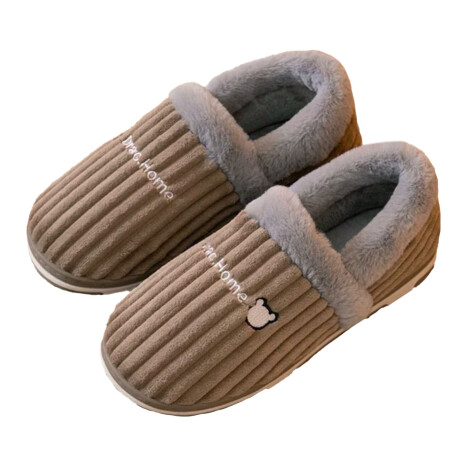 Pantuflas Peluche Unisex Antidesliz Suela Gruesa Invierno Marrón Claro