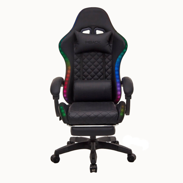 Silla Gamer Con Luces Led Ergonomica Escritorio y apoyapies con Cuero Sintético Imback Color Negro Silla Gamer Con Luces Led Ergonomica Escritorio y apoyapies con Cuero Sintético Imback Color Negro