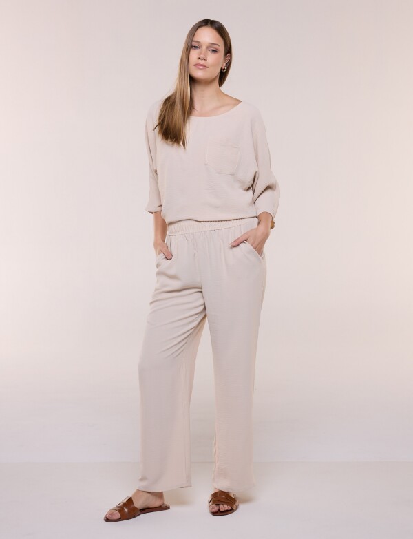 Pantalon Pull On Wide Leg BEIGE