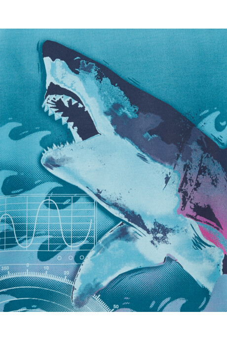 Remera de algodón manga corta estampa tiburón Sin color