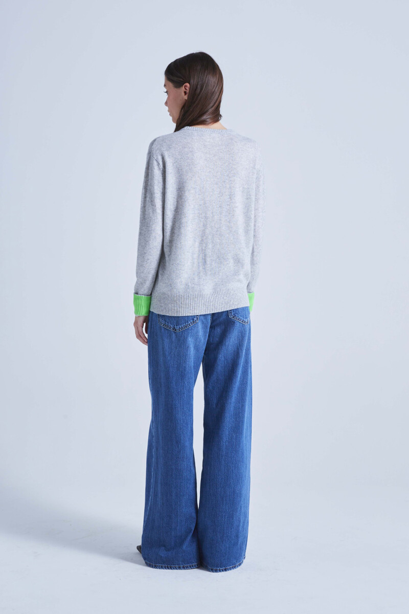 PULL COL ROND CONTRASTE Gris