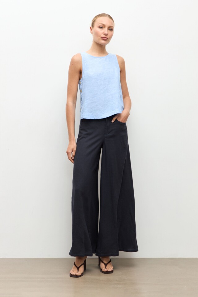 Blusa 100% Lino celeste melange