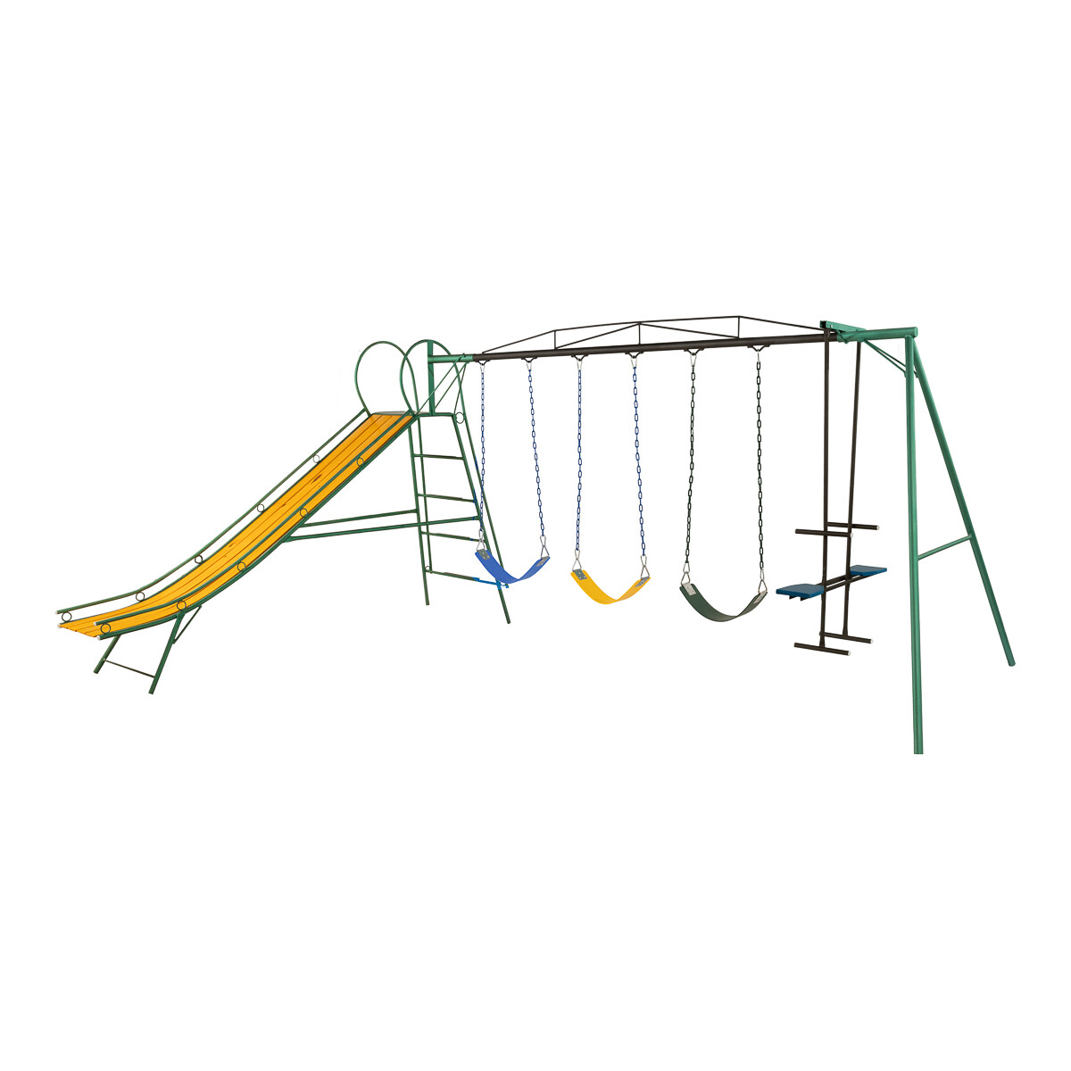 Juego Combinado Infantil con tobogán N°4. Caballito y 3 hamacas de cincha. 