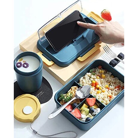 Vianda con cubiertos Neox con tapa multiuso. Trigo Verde