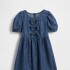 SS DNM PUFF SLV BOW DRS DARK WASH