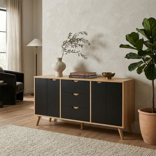 Aparador 2 Puertas 3 Cajones - Linea Dublin - Negro Aparador 2 Puertas 3 Cajones - Linea Dublin - Negro