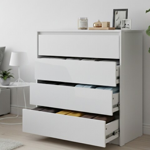 Comoda Cajonera Carla para Dormitorio 4 Cajones con Rieles Telescópicos - Blanco Comoda Cajonera Carla para Dormitorio 4 Cajones con Rieles Telescópicos - Blanco