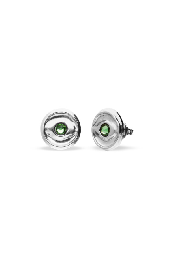 PENDIENTES DE BOTÓN DE ALEACIÓN DE METALES BAÑADO EN PLATA CON CRISTAL FACETADO VERDE Anillo