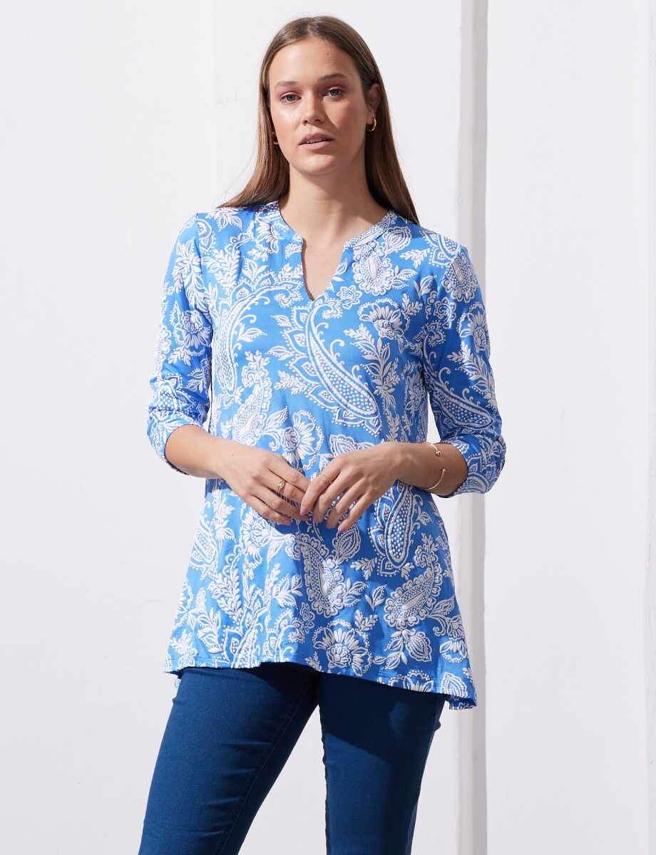 Blusa Relieve Printed - Azul/blanco 