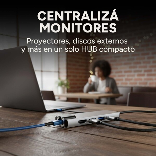 Adaptador Hub Tipo C 5 en 1 Ethernet HDMI 4K 2 USB 3.0 Mac Color Gris