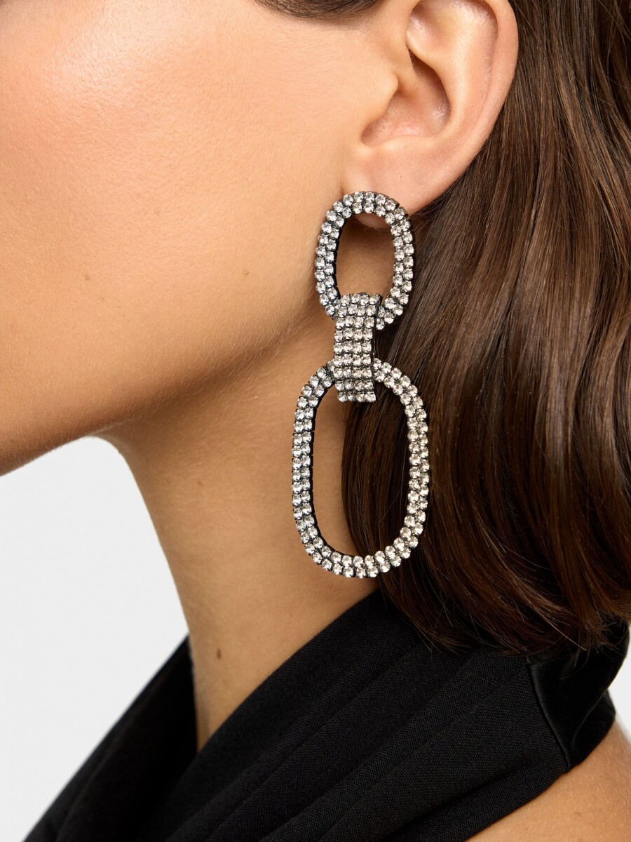 Pendientes Maxi Aro Doble Con Cristales plateado