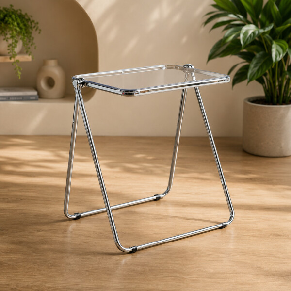 Mesa ComboHome Plia Acrílico Metal Plegable 65x50 Premium Plateada