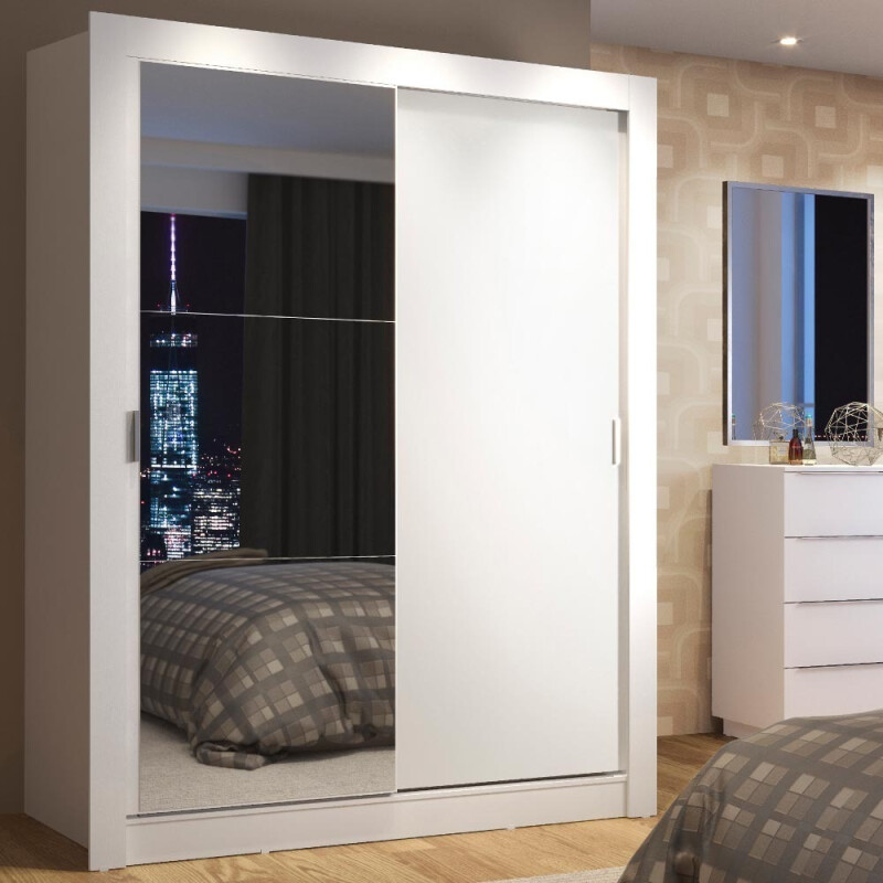 Ropero Placard 2 Puertas Corredizas 1 Espejo Denver Blanco