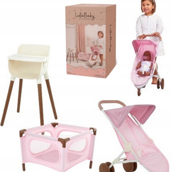 Set lullaby para muñeca coche, silla de comer y practicuna Set lullaby para muñeca coche, silla de comer y practicuna