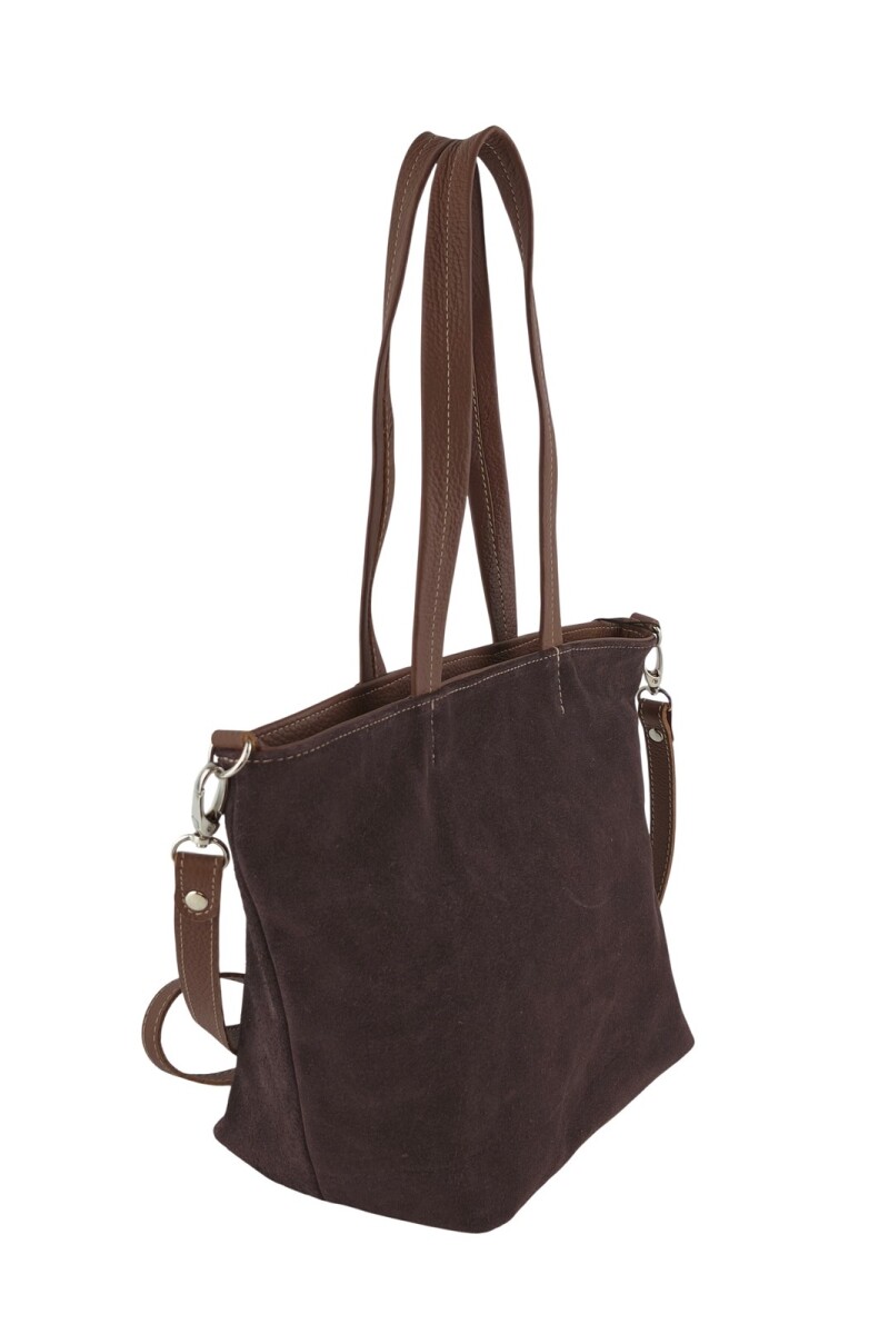 Cartera versátil de cuero y gamuza Chocolate