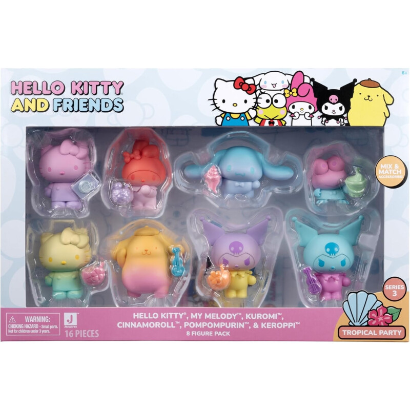 Hello Kitty and Friends Ombre Tropical Party, figura de 2 pulgadas, paquete de 8 unidades Hello Kitty and Friends Ombre Tropical Party, figura de 2 pulgadas, paquete de 8 unidades