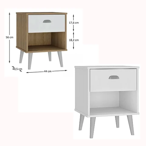 MESA DE LUZ RTD CR 2006- 1 Cajon + 1 Estante -BL/Nogal- BL Sin color