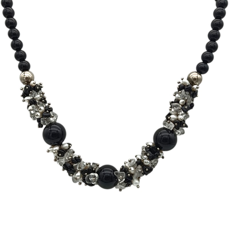 Conjunto gargantilla Vibras - Plata 925 - Piedra Onix, perlas de río- CJ3084 Conpiedra
