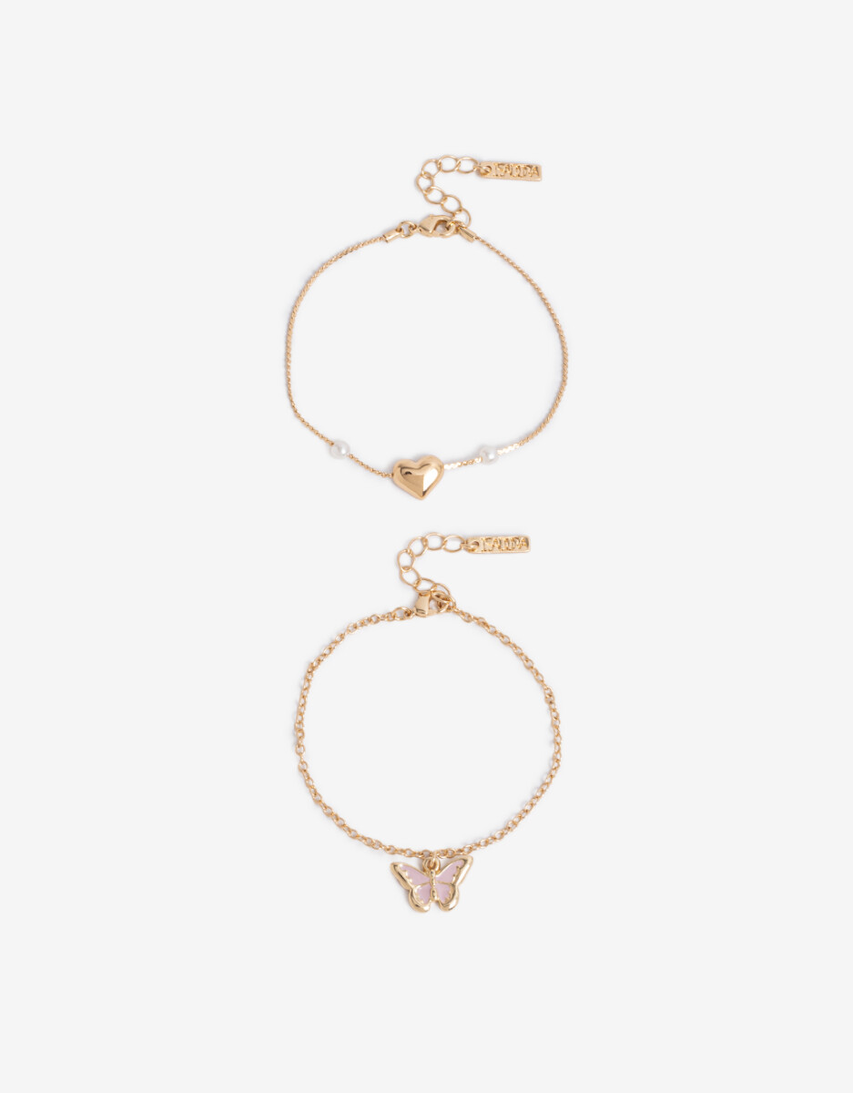 Set De Pulseras Con Perlas Bañado En Oro 