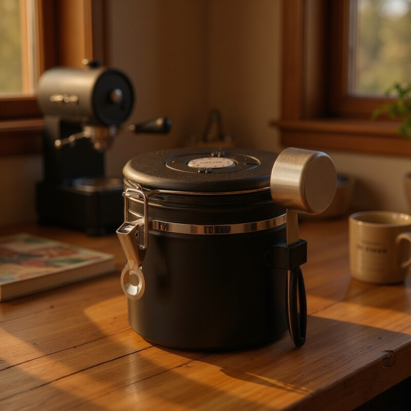 Recipiente Hermetico Ac Inox Para Granos Valv Co2 1.2lt Negro