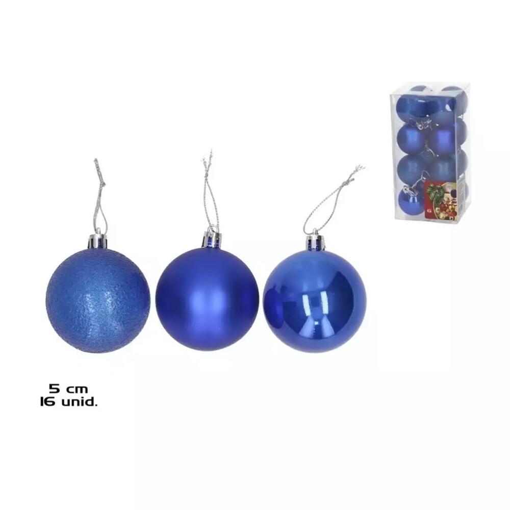 Esferas Navideñas Azules 5 cm – Pack x16 GE SET 16 BOLAS DE NAVIDAD AZUL 5CM