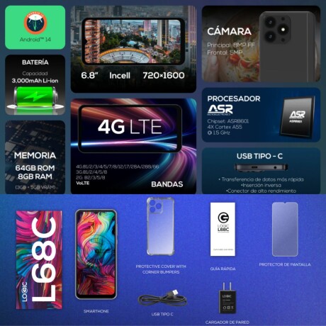 Celular Logic L68C LTE 64GB con auriculares incluidos V01