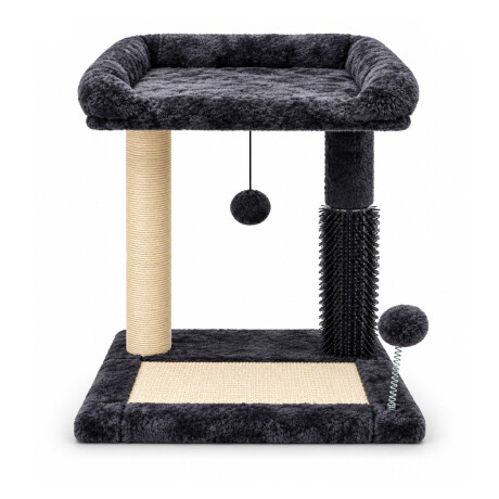 Rascador Para Gatos Con Cama Y 2 Pompones Gris Oscuro