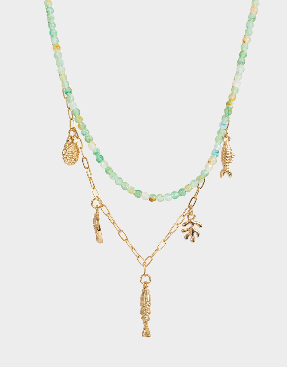 Collar Corto Layer Con Piedras Natural 