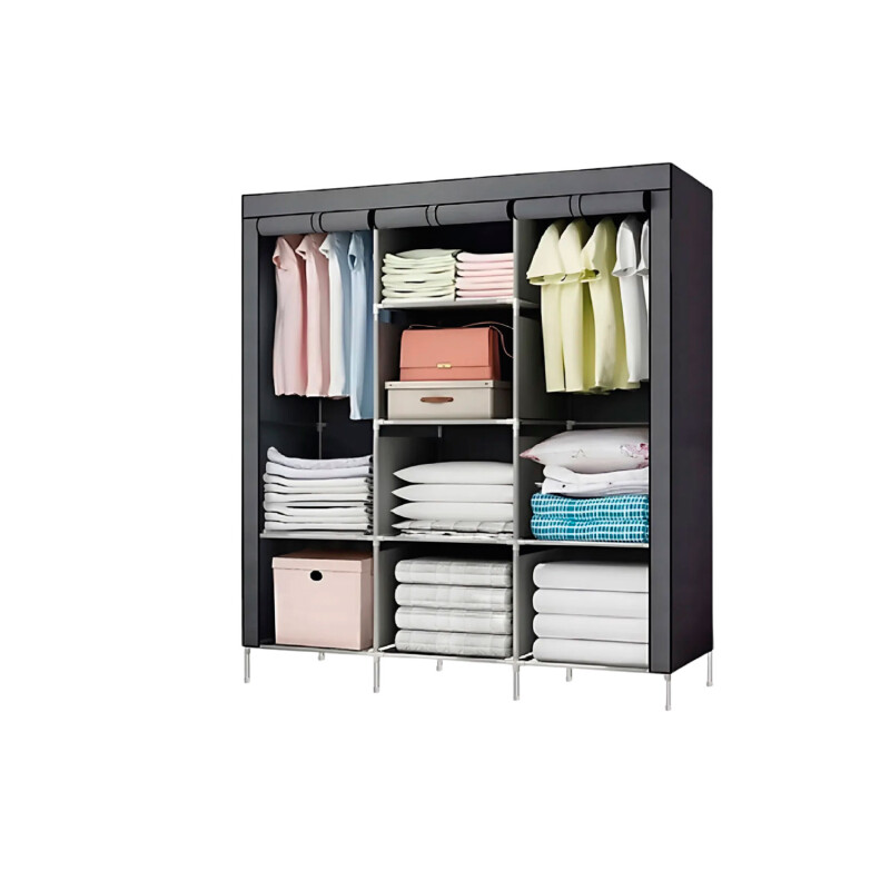 Ropero de 8 Estantes Desmontable de Caño y Tela TNT 175x45x130 Gris