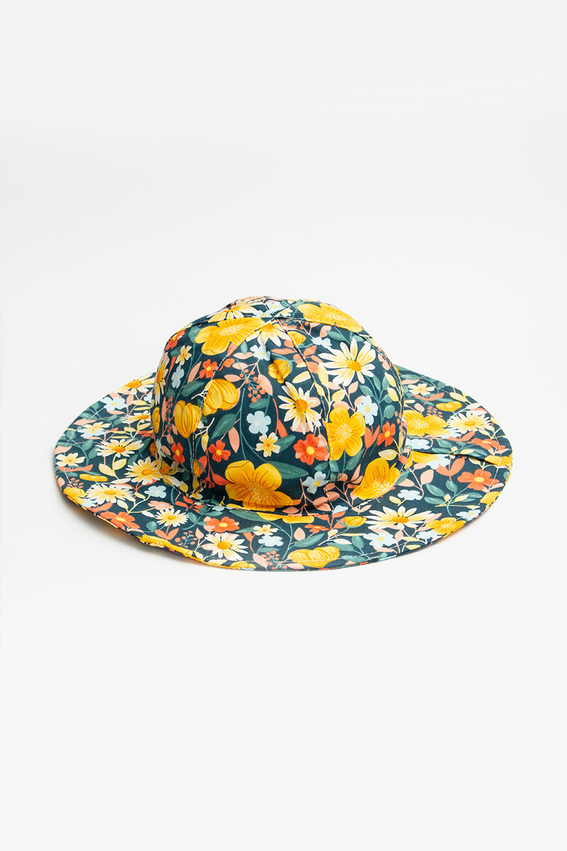 Sombrero tipo capelina con cordones ajustables - Estampado con margaritas 