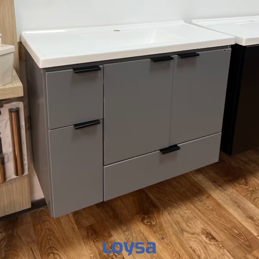 Mueble de baño suspendido Orquidea negro 80 cm con bacha de resina Mueble De Baño Suspendido Orquidea Negro 80 Cm Con Bacha De Resina