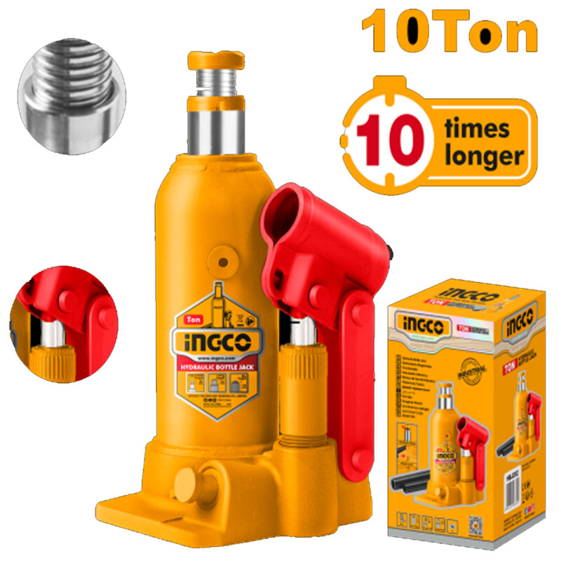 GATO HIDRÁULICO TIPO BOTELLA 10 TON INGCO HBJ1004 GATO HIDRÁULICO TIPO BOTELLA 10 TON INGCO HBJ1004