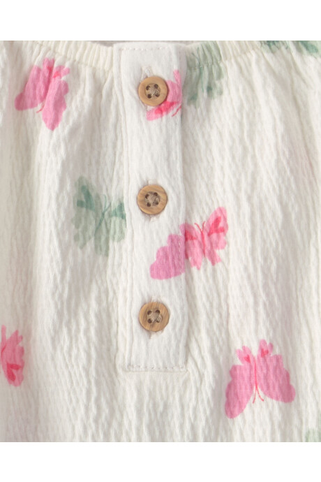 Set dos piezas, short de algodón y blusa de jersey arrugado, diseño mariposas. Talles 2-5T Sin color