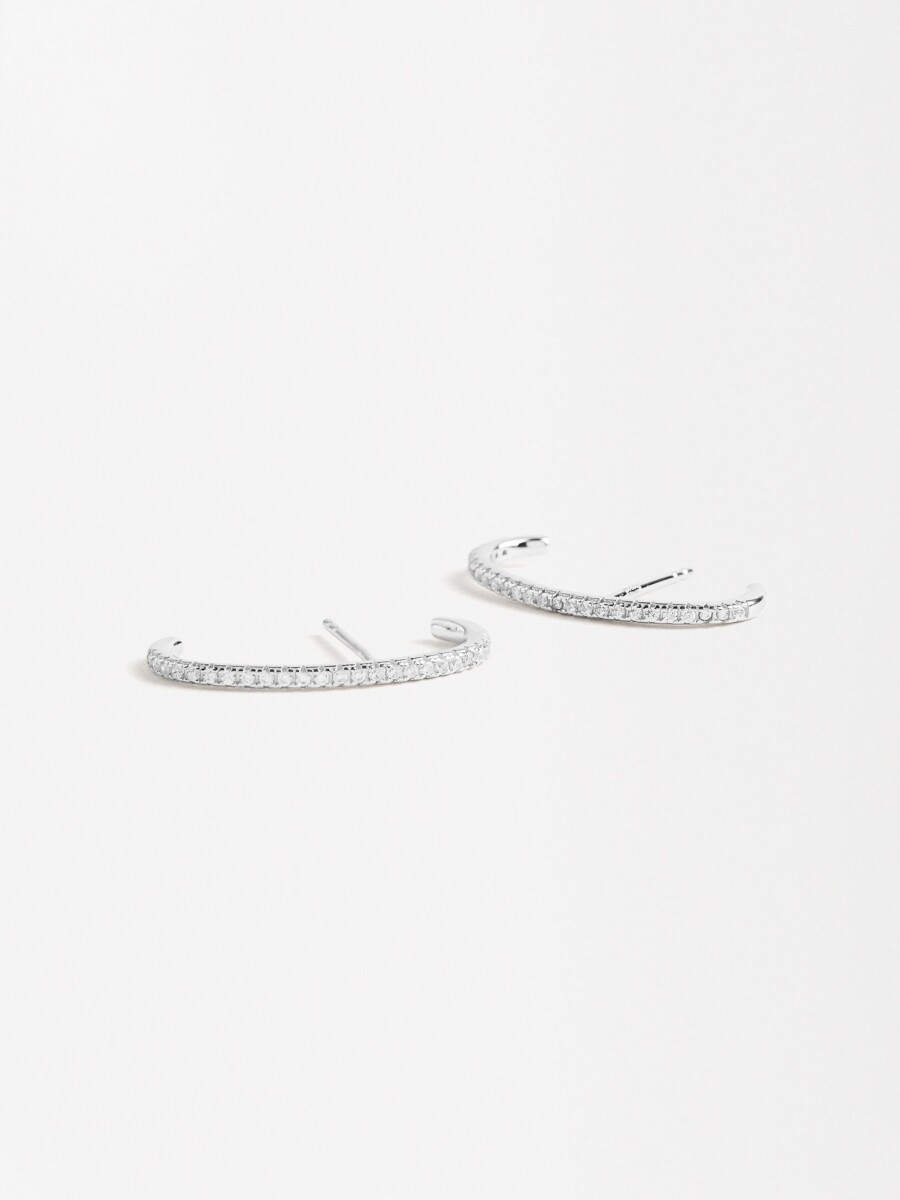 Pendientes Aro Con Circonias - Plata De Ley 925 plateado