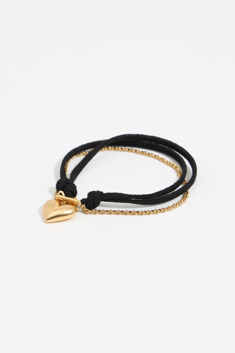 PULSERA DOBLE CADENA Y CORDÓN Negro