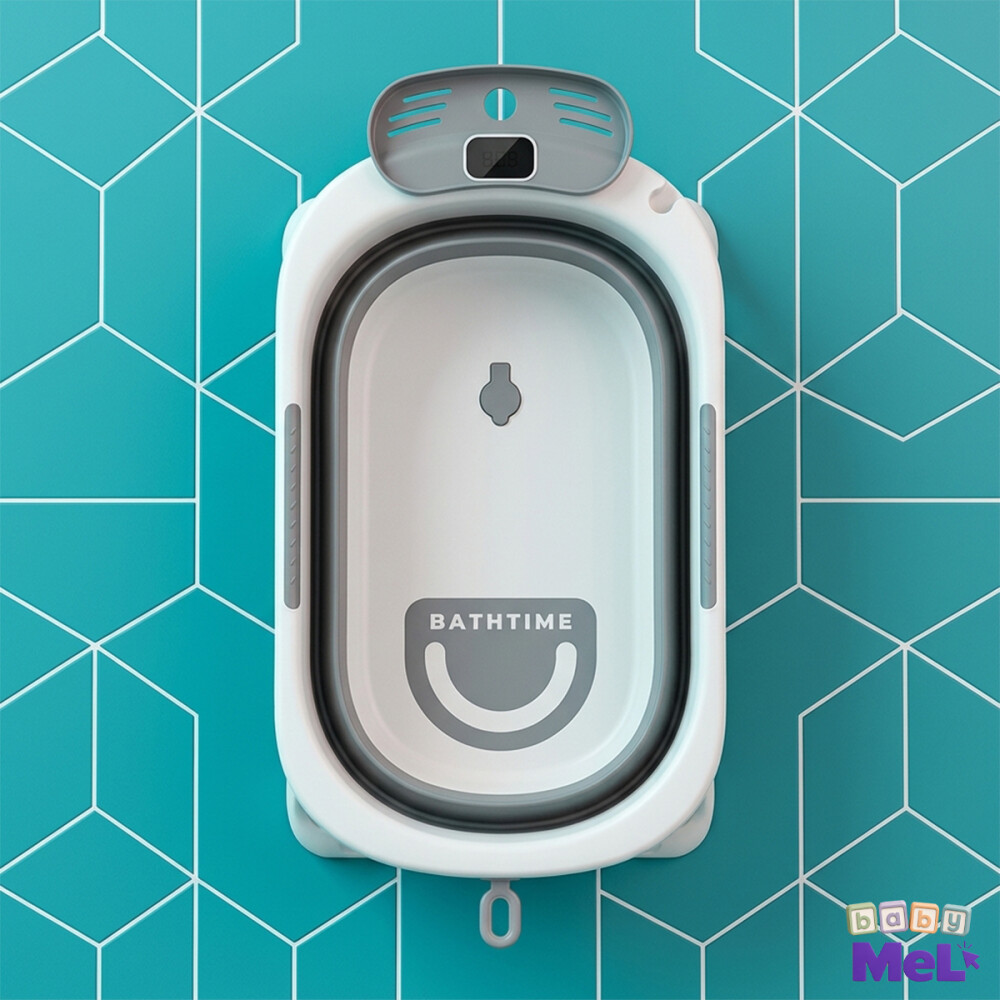 Bañito Para Bebé Plegable Con Termómetro Gris
