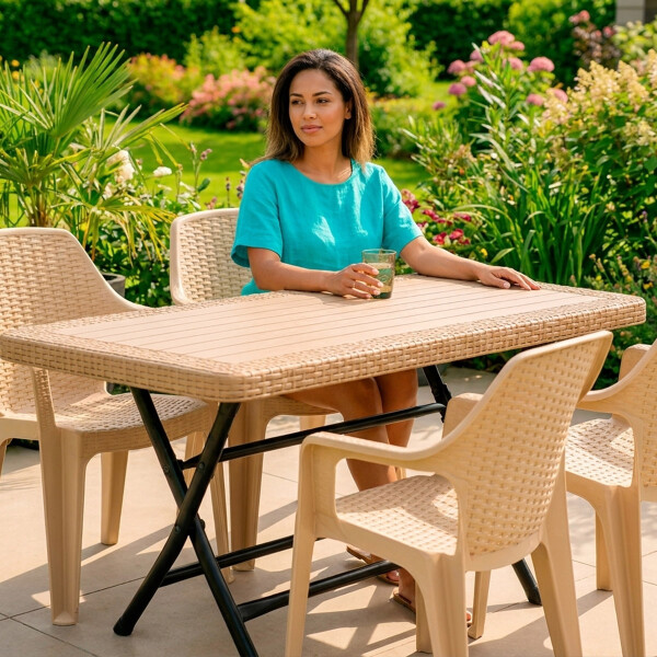 Set Mesa plegable + 4 Sillas Babel Beige