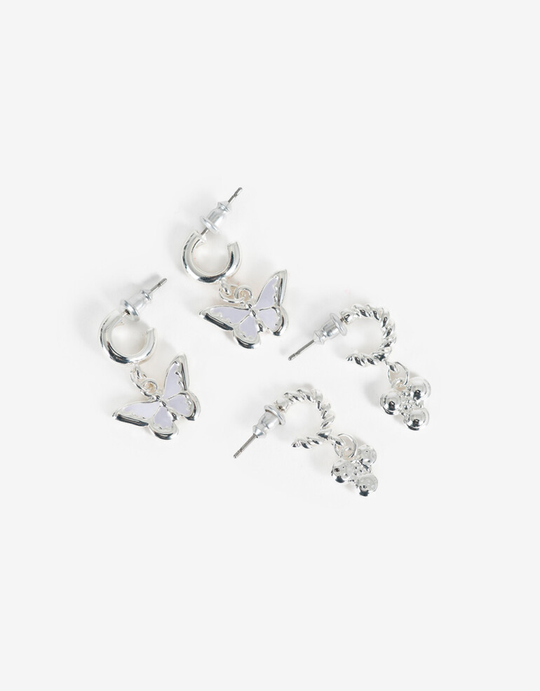 Aros Sets Color Set De 2 Pares De Aros Bañado En Plata - Plateado