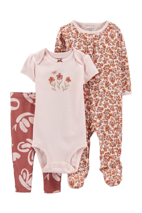 Set tres piezas pijama, pantalón y body de algodón diseño floral Sin color