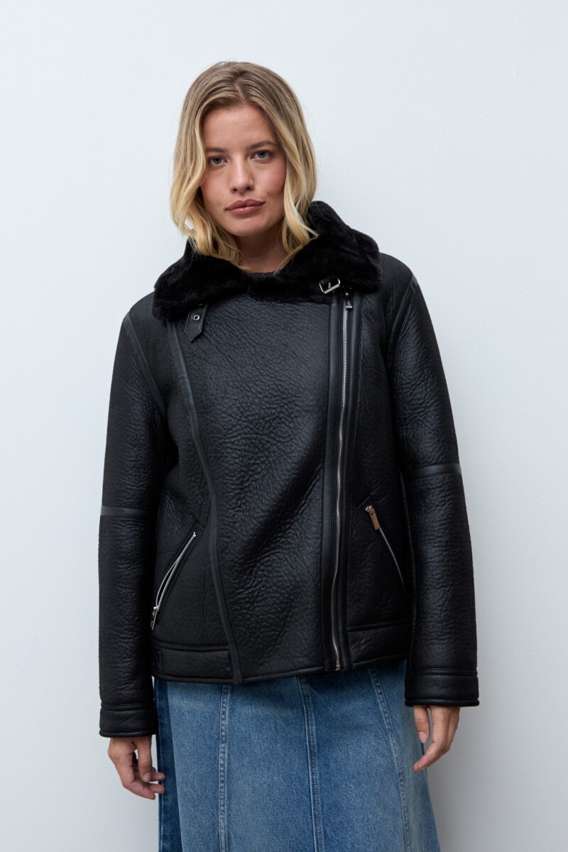 Chaqueta biker eco cuero con piel negro