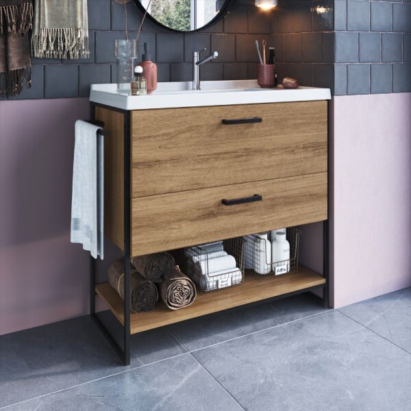 MUEBLE DE BAÑO 80 CM CON MESADA - MIEL/NEGRO MUEBLE DE BAÑO 80 CM CON MESADA - MIEL/NEGRO
