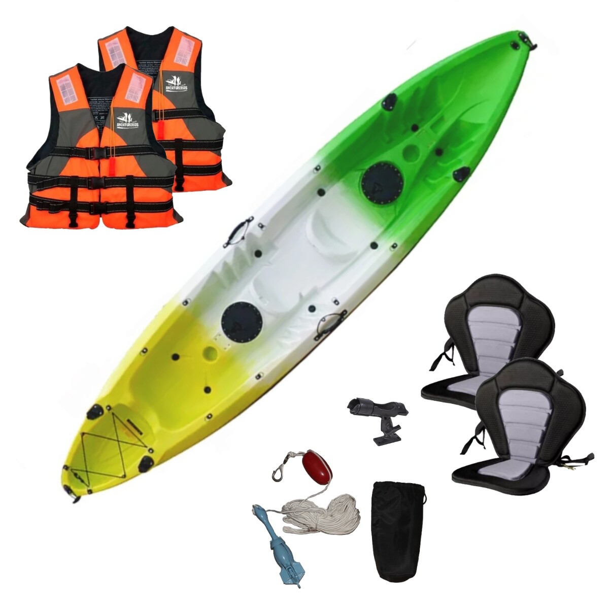 Kayak triplo 2 adultos + 1 niño con sillín - Verde amarillo 