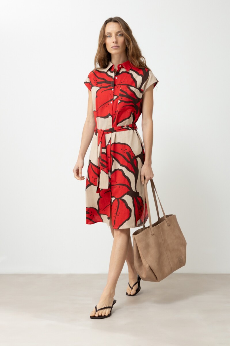 Vestido camisero con estampa abstracta - rojo 