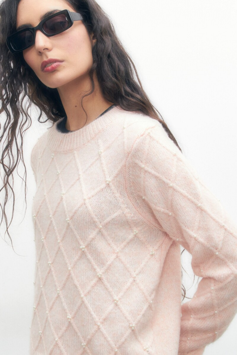 Sweater con estructura y perlas rosa pastel