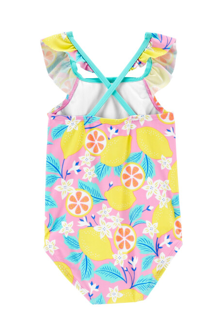 Malla de baño una pieza, con protección UPF 50+, diseño limones. Talles 2-5T Sin color