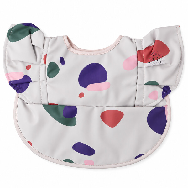 Babero Impermeable Bebé Con Bolsillo Recolector Volados Blanco 4