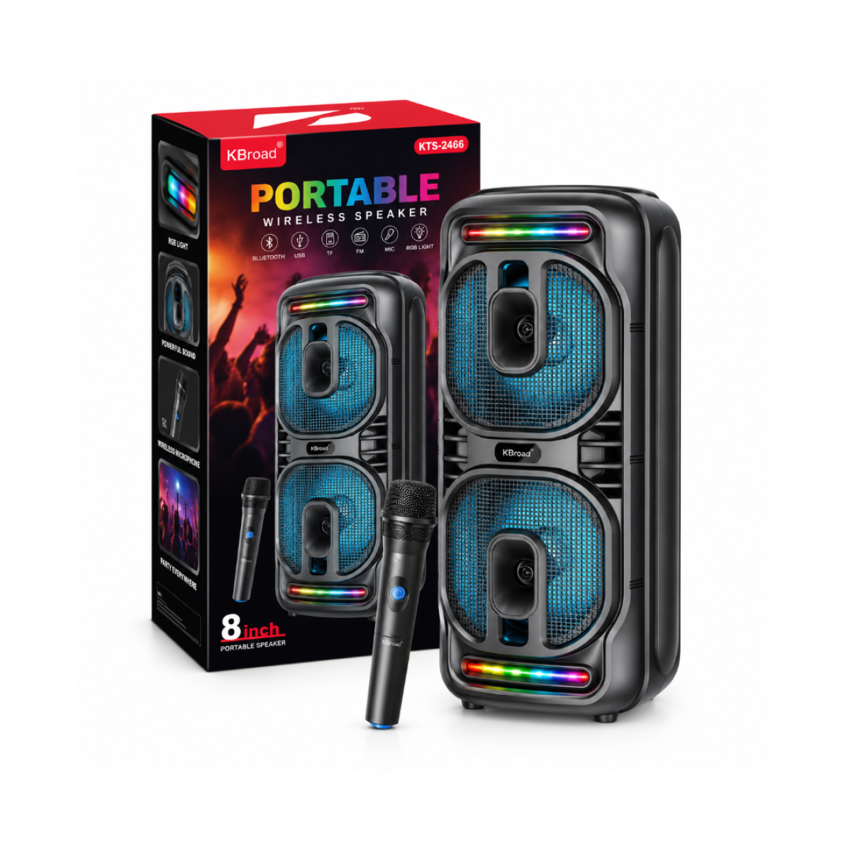 PARLANTE BT KBROAD KTS-2466 2X8"" C/BATERIA C/MICROFONO 