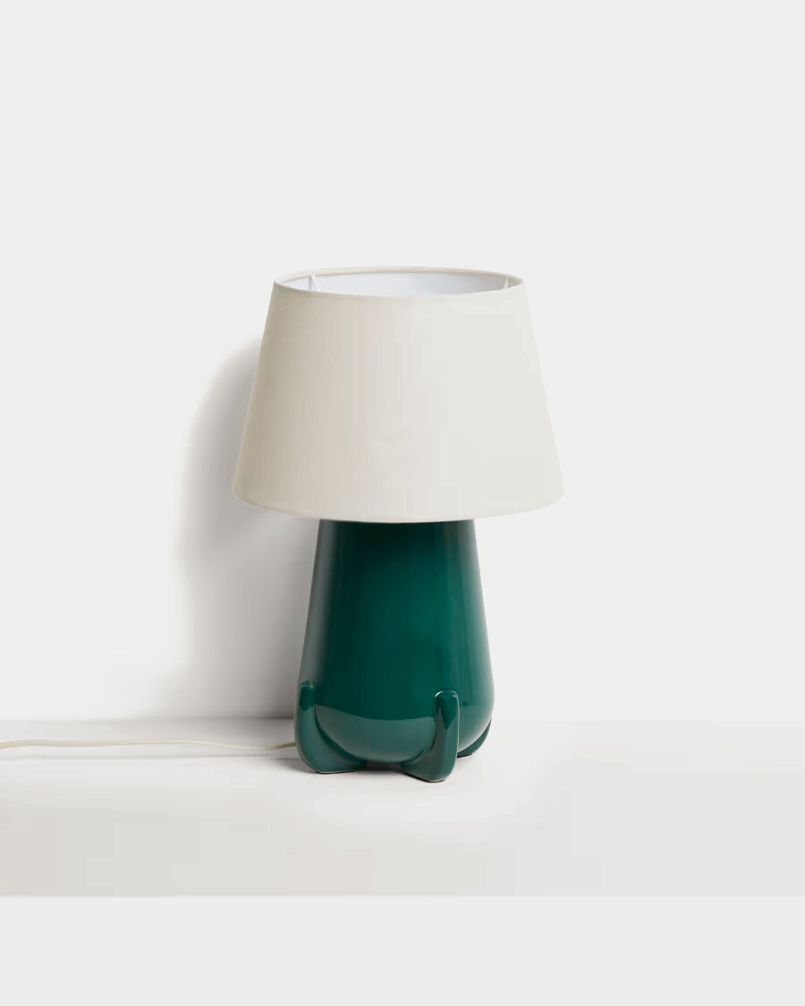 Lámpara de mesa Odra de cerámica crudo acabado brillante verde acabado brillante