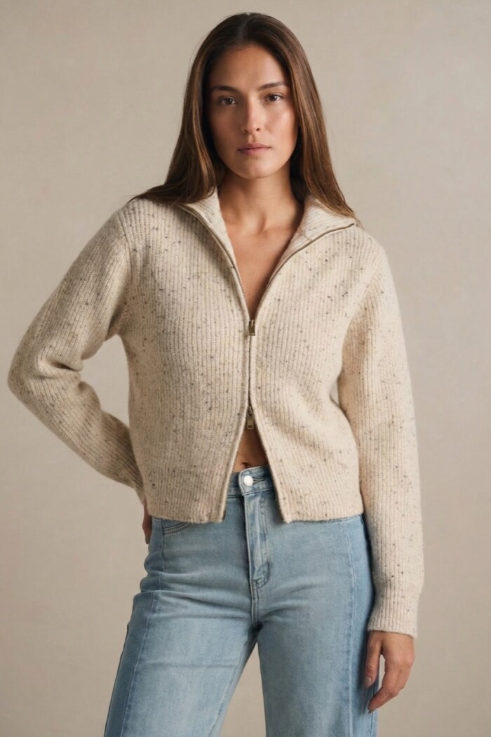 Cardigan Cierre Beige Melange